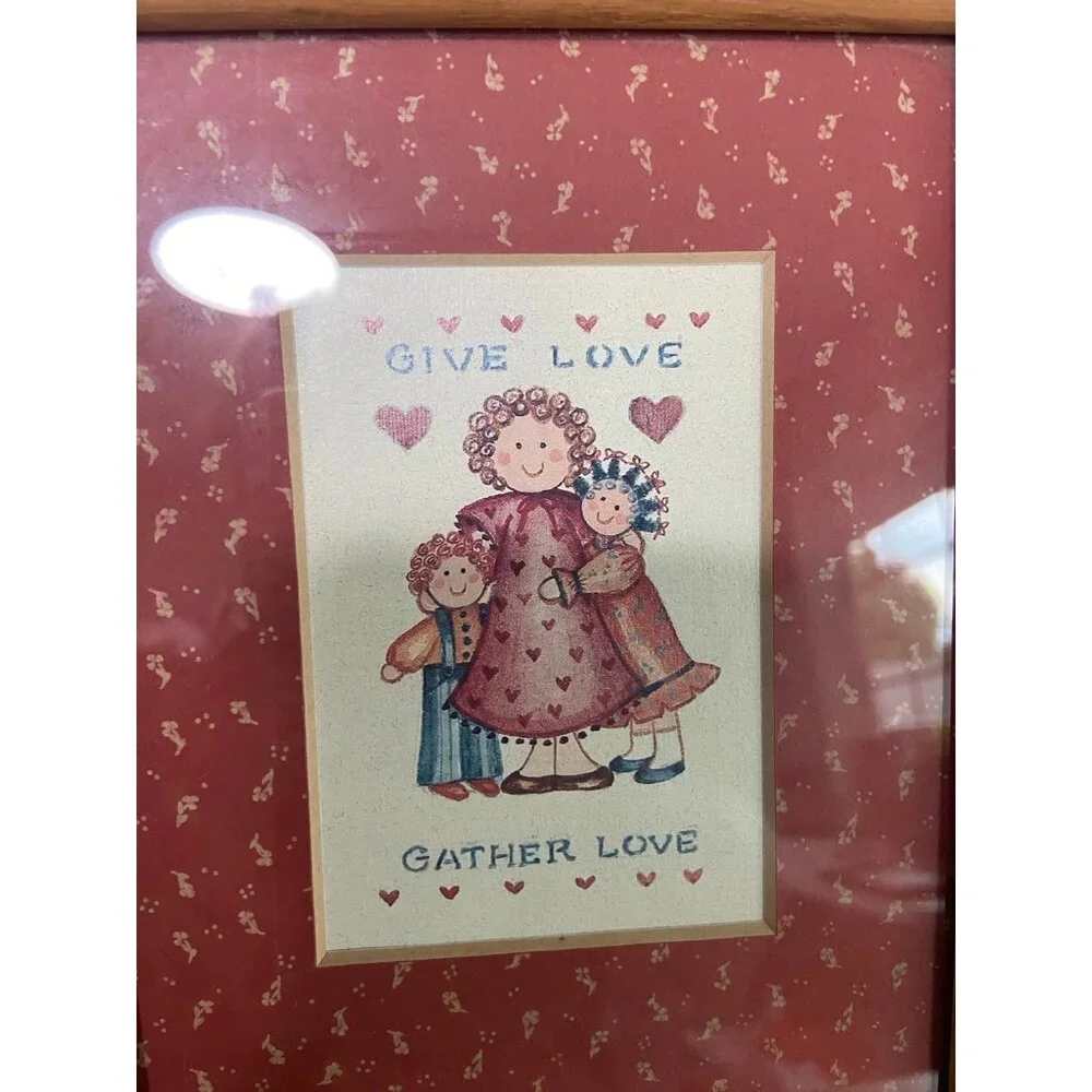 Vintage Give Love Gather Love Framed Art Boho Granny 90s‎